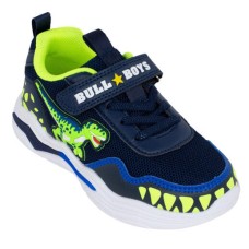 Dark Blue Bull Boys sports shoes with scratches, laces and lights